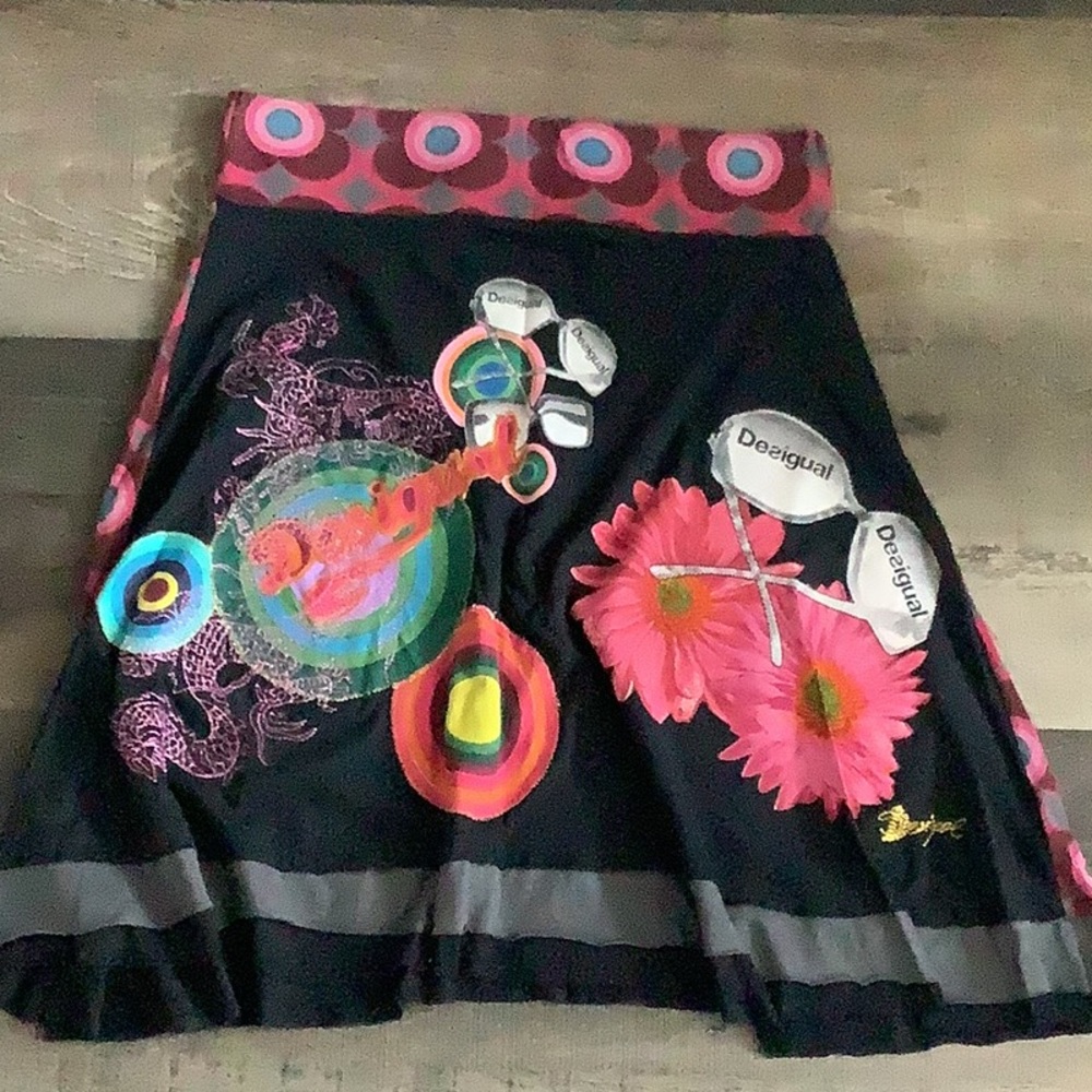 Desigual Black and Pink Artistic Skirt